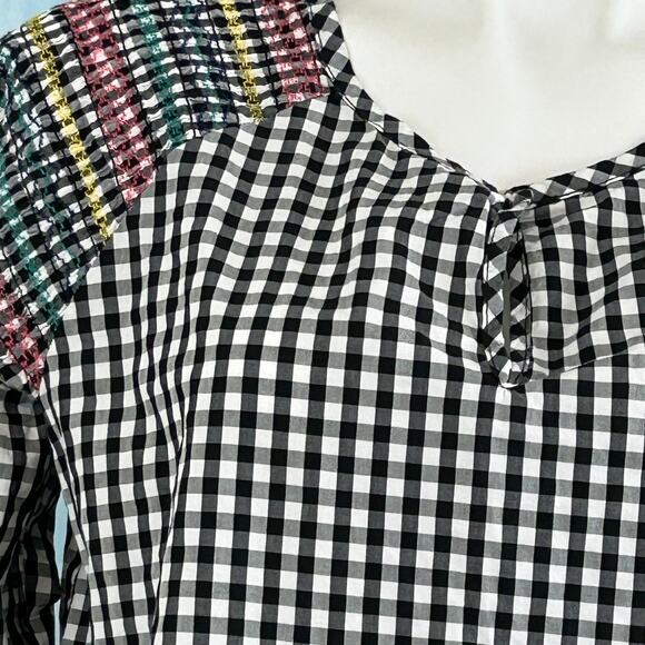 Madewell Top Embroidered Gingham Plaid Peasant Size M - Picture 2 of 7